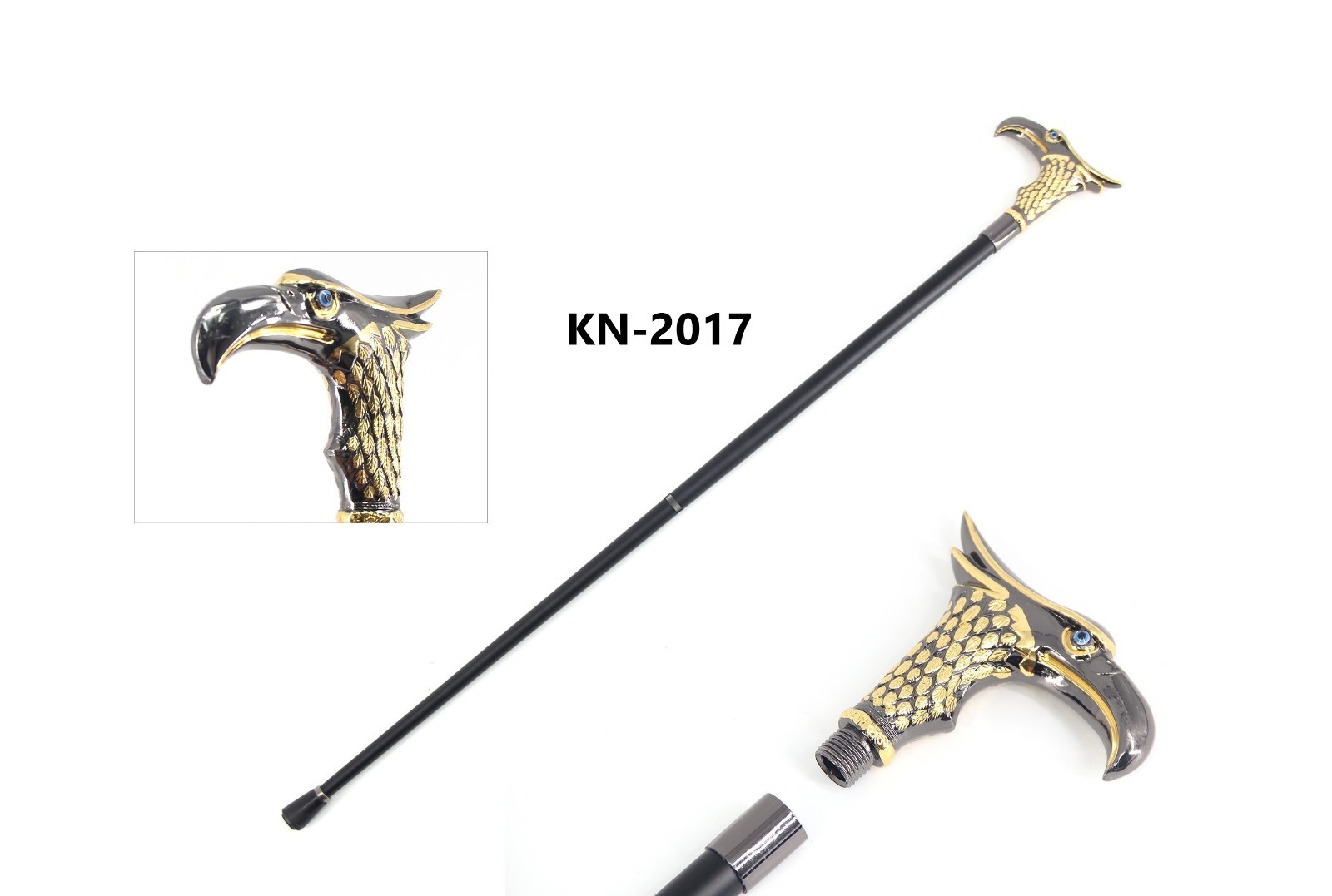 Eagle Head Walking Cane 36” Decorative Walking Stick Gold Silver Handle