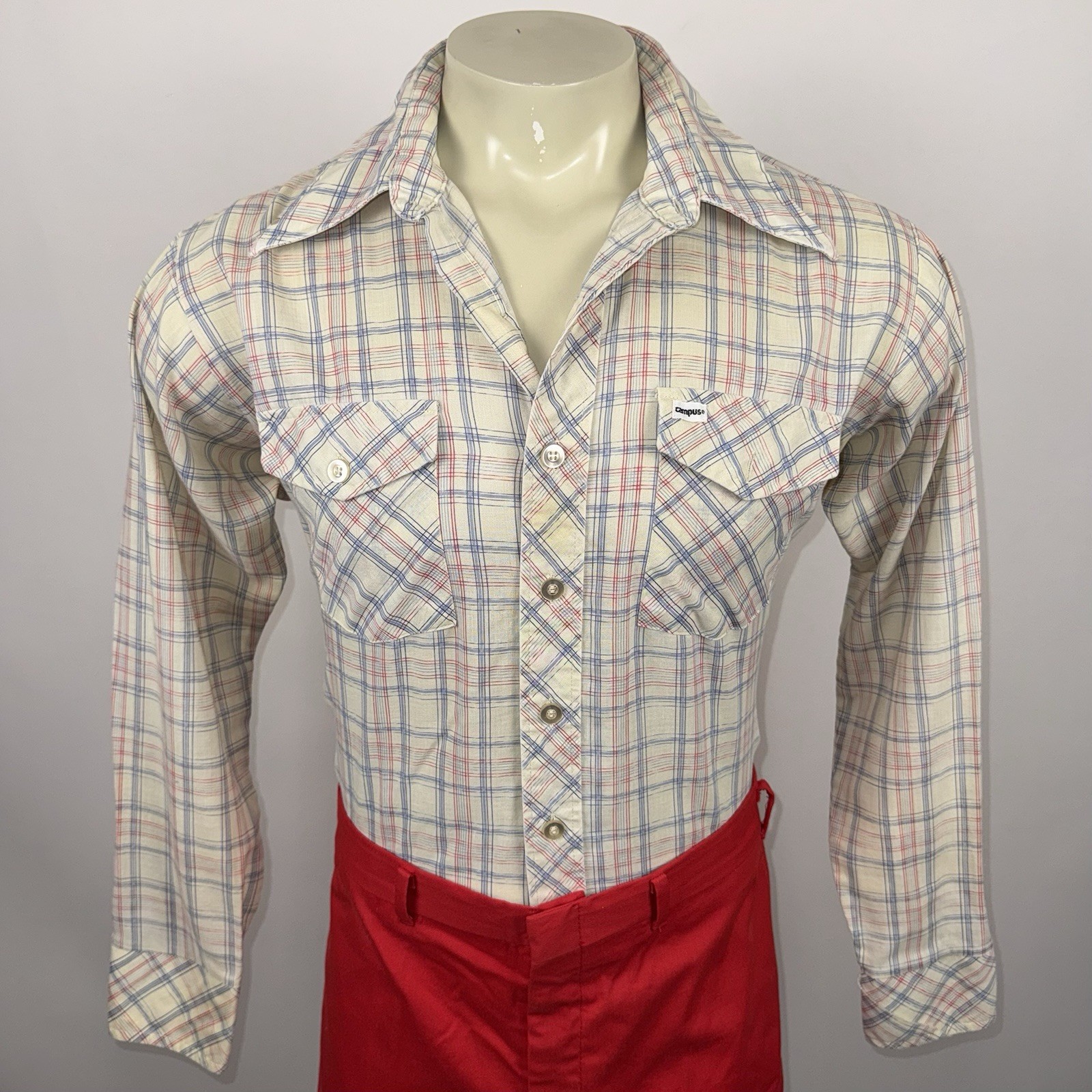 Campus Button Shirt Vtg 70s Rockabilly Dazed & Confused Cowboy Plaid Mens Large