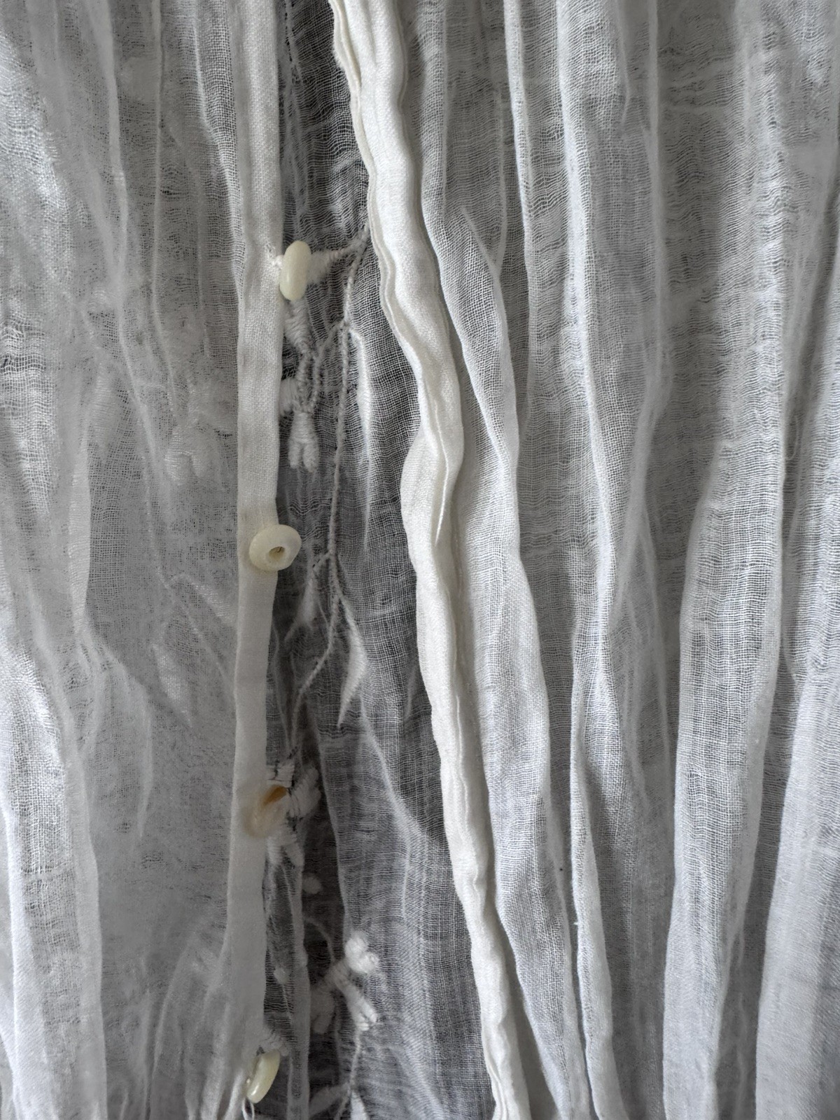 Antique Edwardian White Cotton Lawn Blouse Floral Embroidery Size S/M