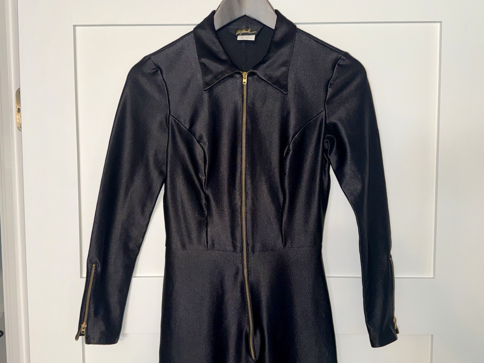 Rare Vintage LE’ GAMBI Black Spandex Disco Jumpsuit 1980’s Rock Metal