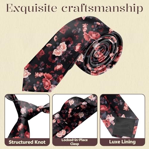 Men Ties 3.15″ Neckties for Mens Cotton Printed Fashion Floral Neck Ae7-rose