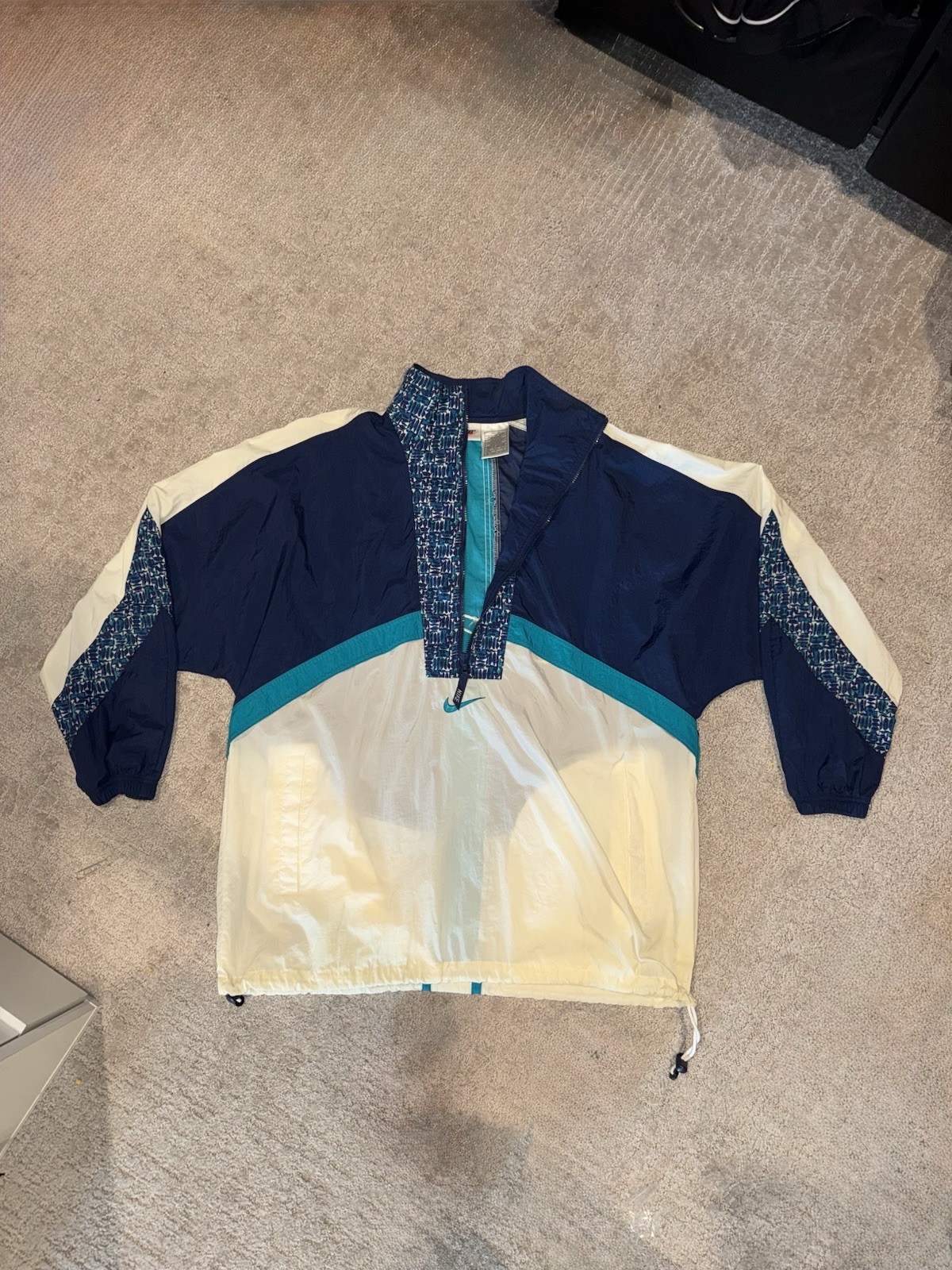 Vintage 90s Nike Half Zip Anorak Windbreaker Jacket Large Navy Teal Big Swoosh