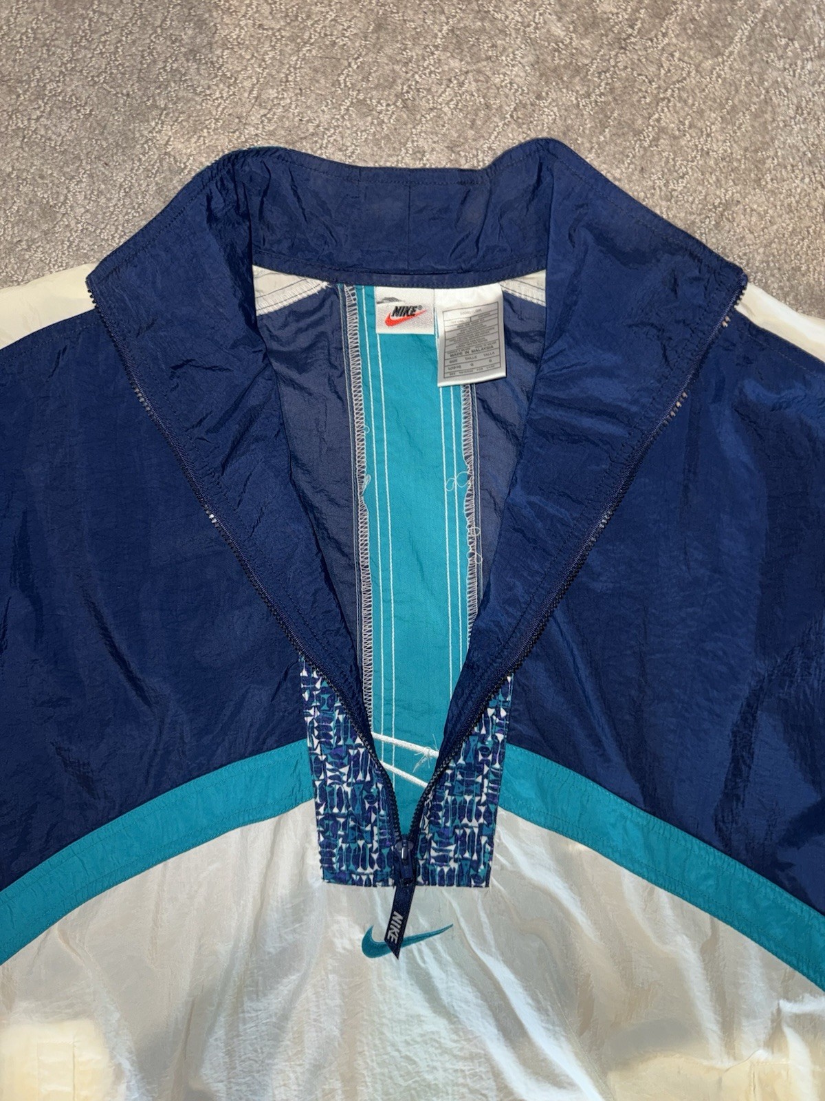Vintage 90s Nike Half Zip Anorak Windbreaker Jacket Large Navy Teal Big Swoosh