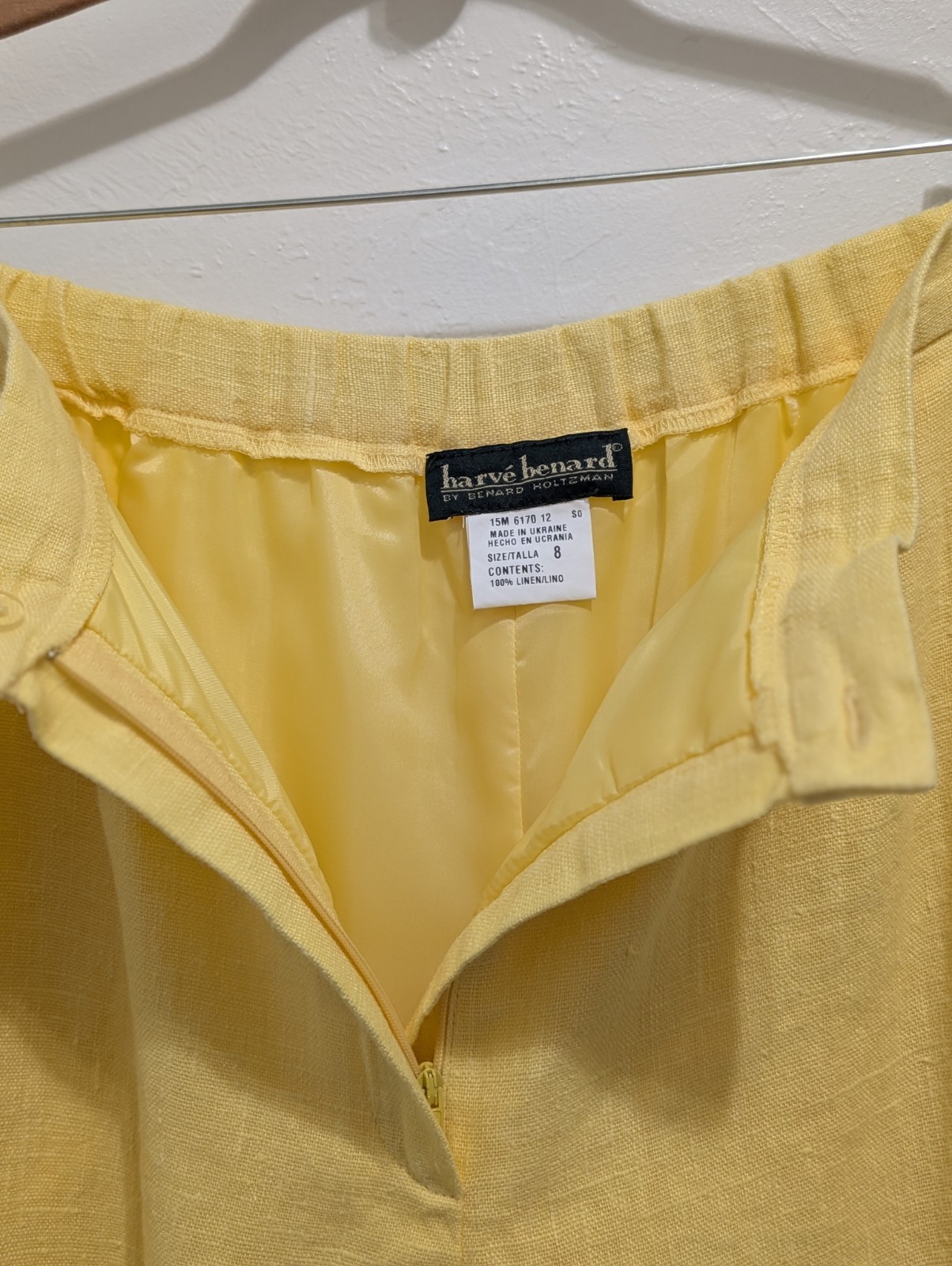 Vintage 90s Harvé Benard 100% Linen Yellow Blazer Pantsuit Set Women’s Size 6,8
