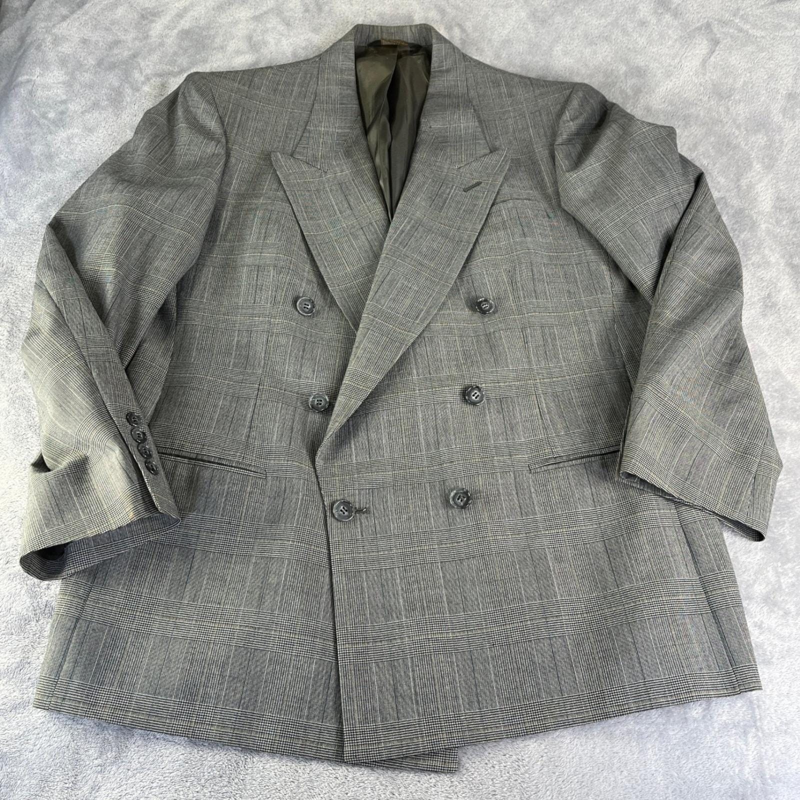 Vintage 80s Rue Royale Blazer Union Made 40R Plaid Double Breasted Old Money