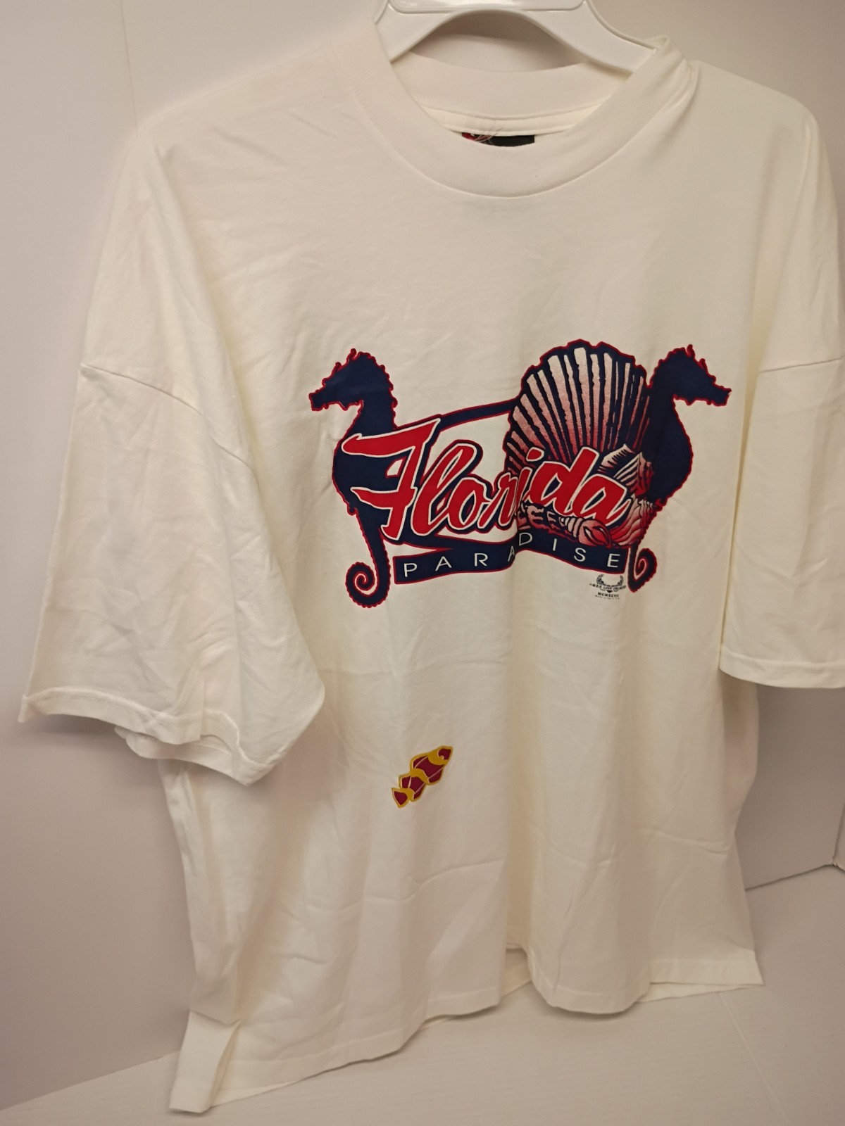 X-Large Men’s XL White Florida Paradise Seahorse Graphic Crew Neck Tee