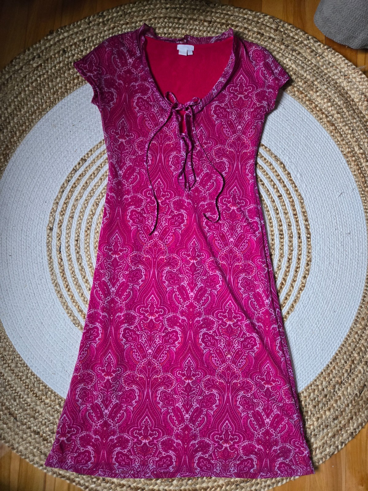 Vintage Y2K Zara Hot Pink Paisley Midi Dress Mesh Boho Chic Summer Beachwear
