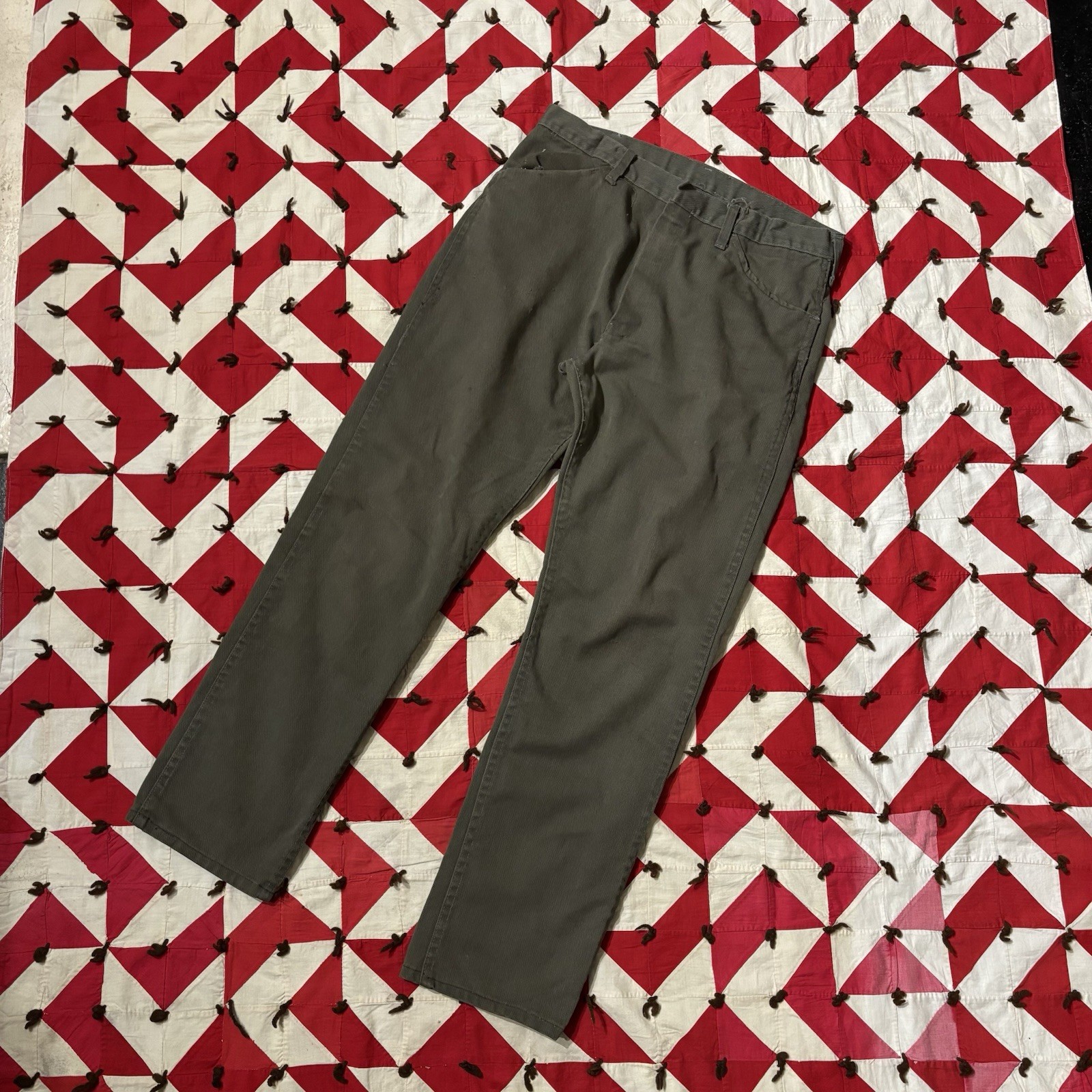 Vintage 1970s Polyester Blend Green Pants Mens As Is Worn Flaws