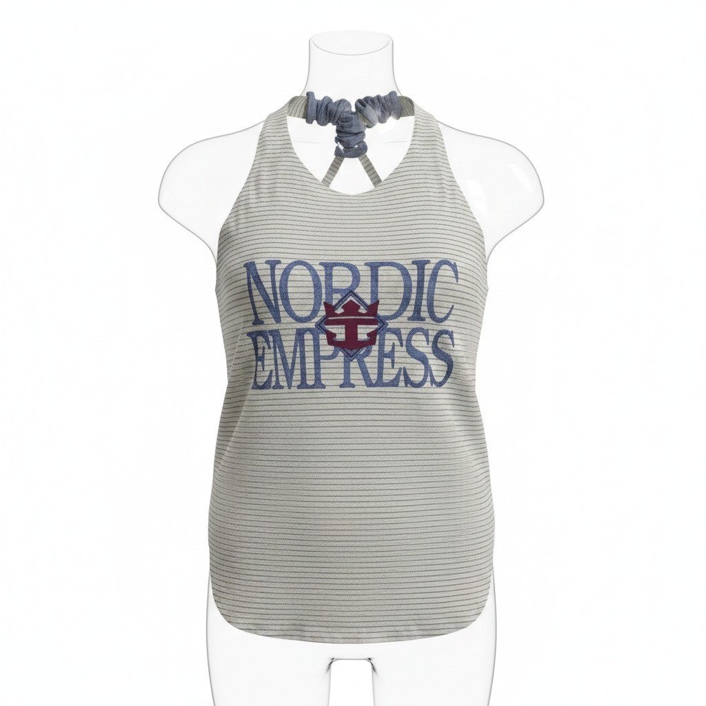 Halter Tank Top Sun Triangle L-XL Womens Grey Used Nordic Empress Cruise Striped