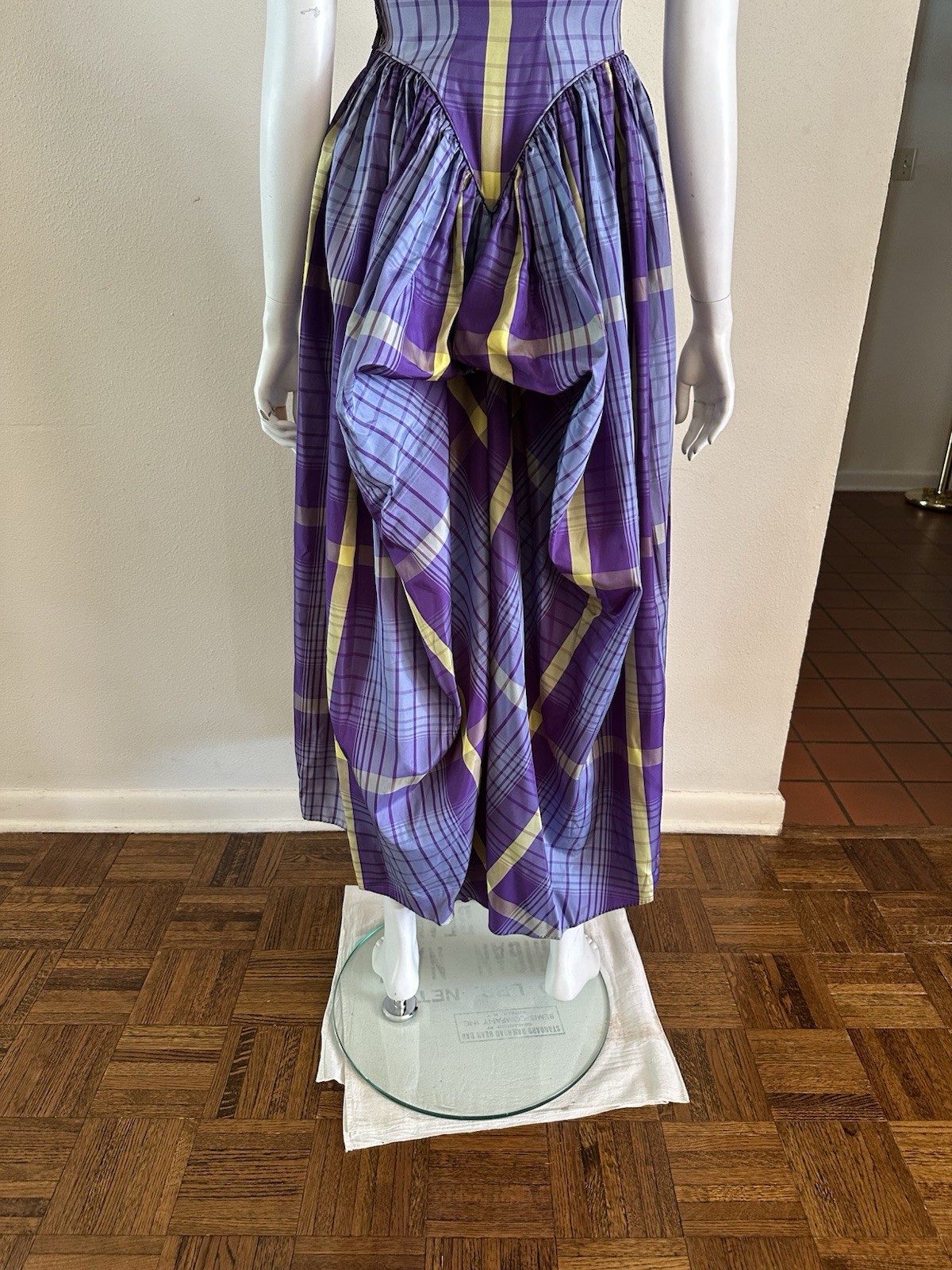 1940s A Bon-Ray Design Plaid Taffeta Party Dress Bustle Back Cocktail Gown VTG