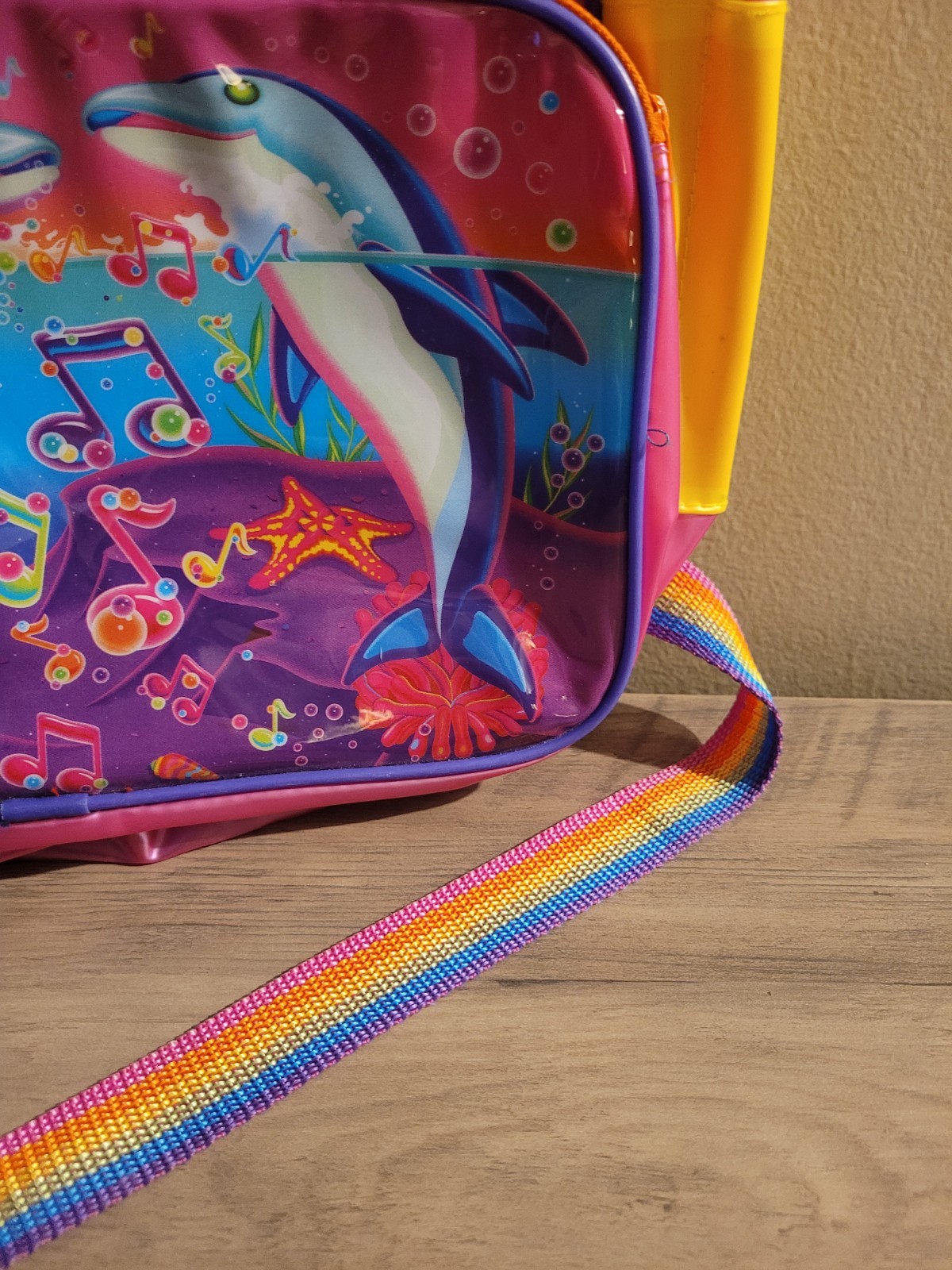 VTG Lisa Frank Backpack Plastic PVC See Thru 90’s Dolphin Music Notes Rainbow