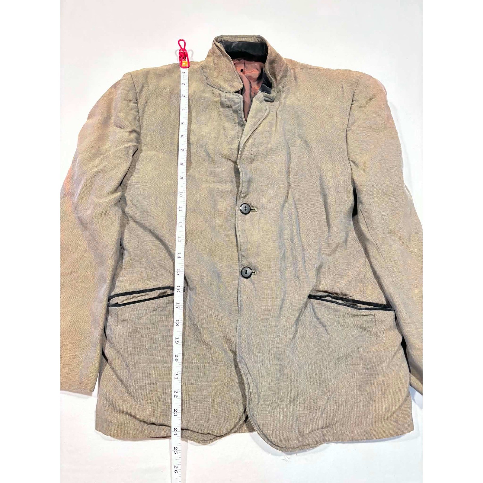 Vintage Diplomat Mens 2 Piece Suit Olive Green Mandarin Made in USA 28×22.5