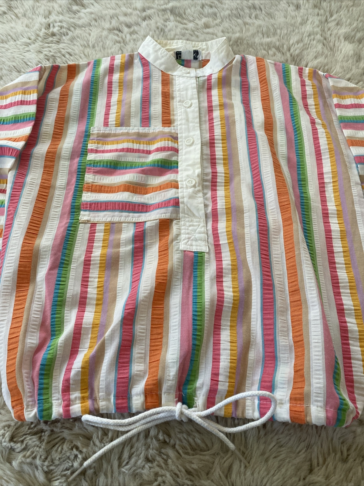 Vintage Bobbi Ann Of Boston Colorful Boho Preppy Seersucker Shirt