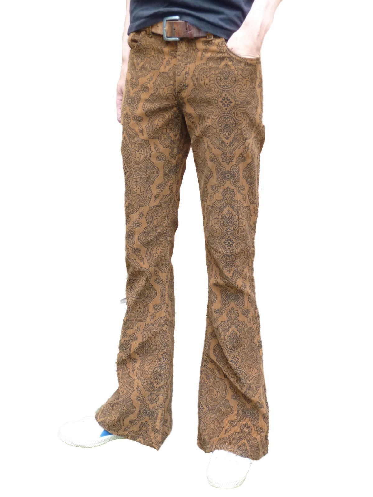 FLARES Brown Paisley Mens Bell Bottoms Corduroy Pants vtg Hippie trousers 60’s
