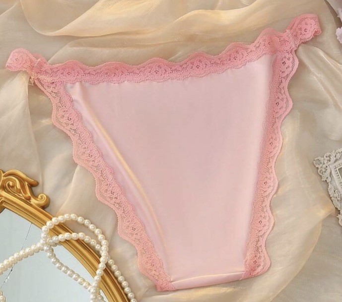Glossy Pink 2nd Skin Satin & Lace Buttery Soft String Bikini Pantie XL NEW