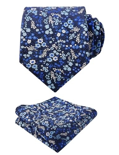 Mens 3.15inches Floral Tie with Flower Printed C142-navy/ Royal Blue