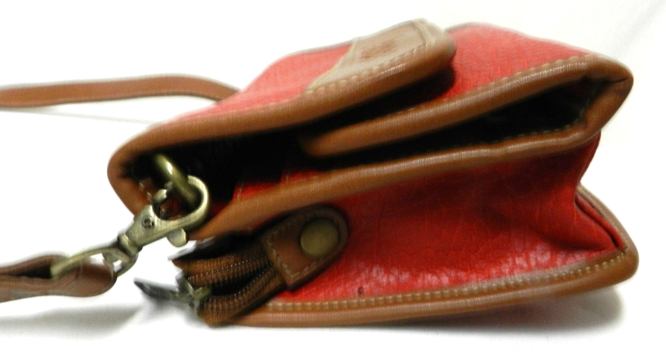 Esprit Vintage shoulder bag small purse w/ built in Wallet red brown synthetic