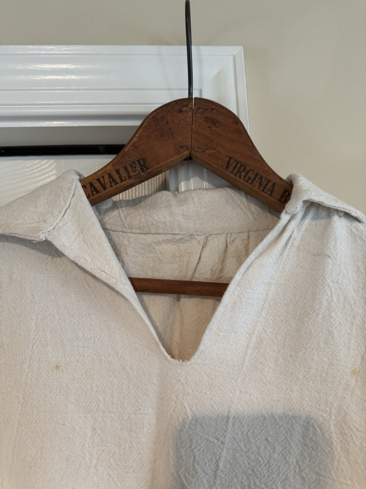 Vintage 19th Century Original Cotton Linen Sack Hand Made Shirt Collared V Neck