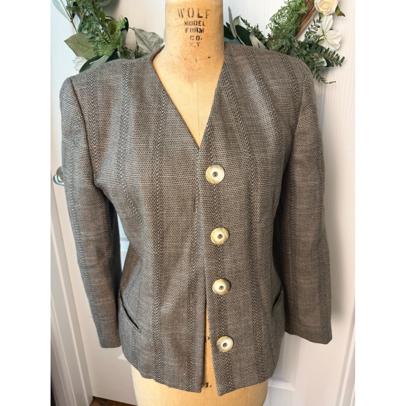 Vintage Harvé Benard Blazer Petite 6 Brown Tweed Micro Check Tailored Fit