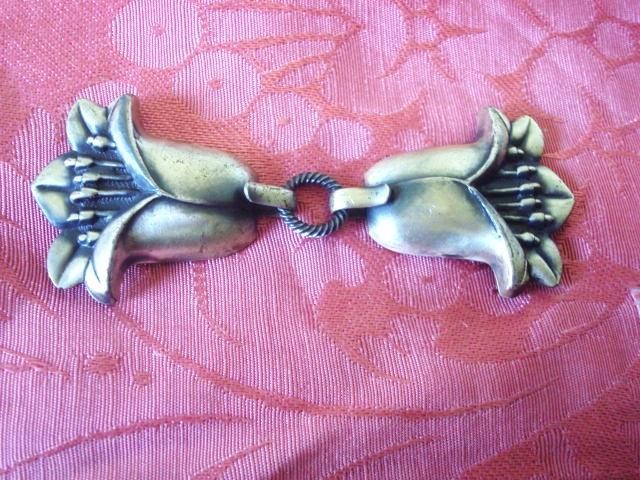Art Nouveau 2 Piece Silver Color Metal 2 Piece Flowers Clasp Buckle Pat.122255