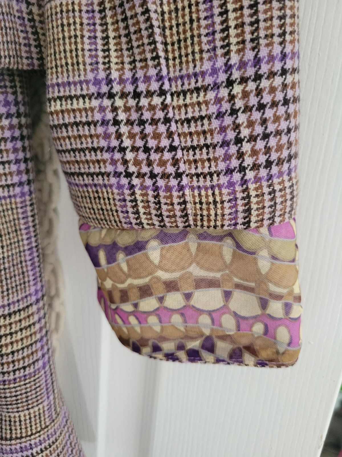 Vintage David Meister Plaid Skirt Suit — Wool Blend, Silk – Size 8