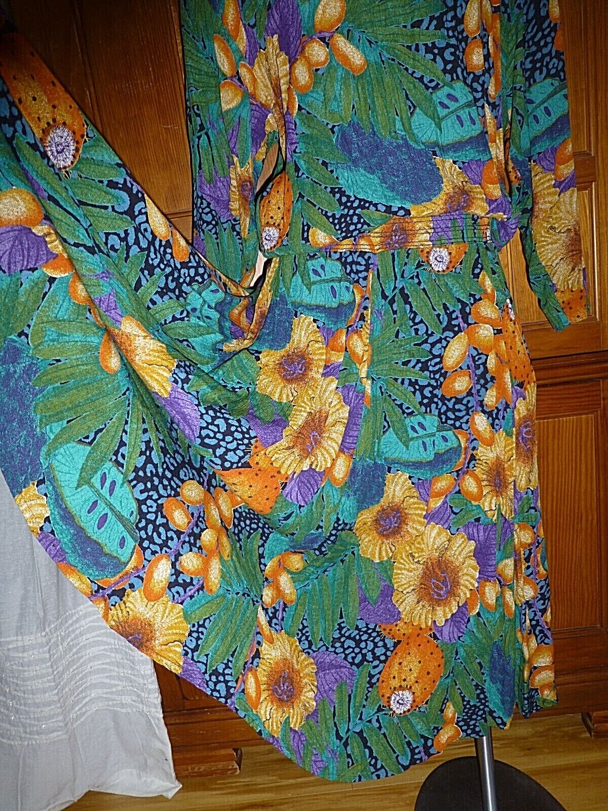 Vtg 80s KAREN KANE Floral Print Rayon Drop Waist Gypsy BOHO festival Midi DRESS