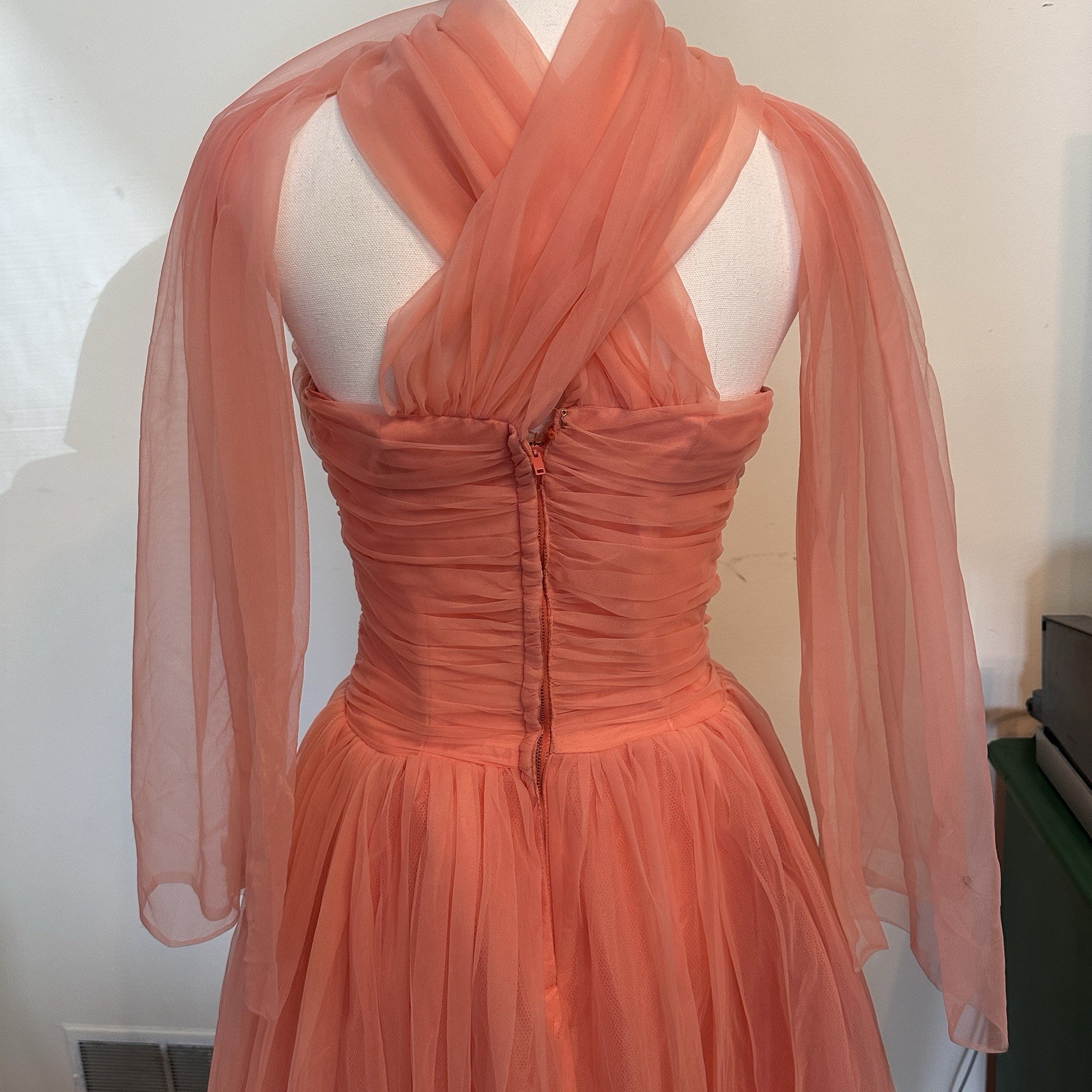 VTG 50s Coral Tulle VLV/ Coquette/whimsy/fairy Dress S Waist 25 In