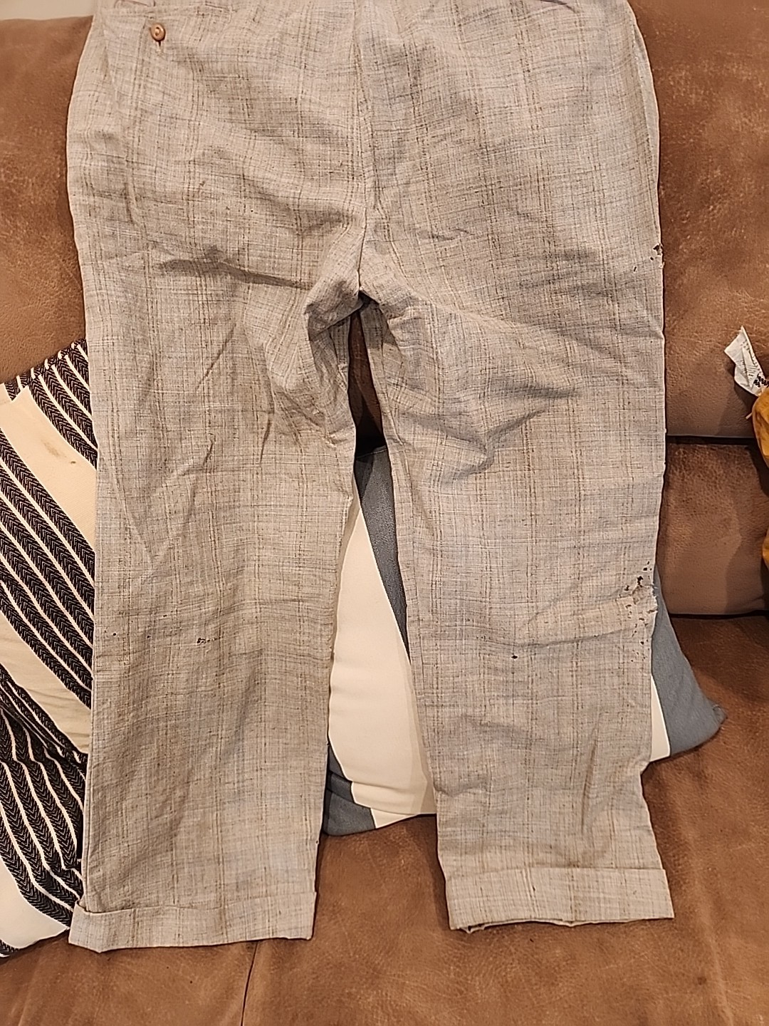 vintage gray/blue plaid 40’s 50’s pants lightweight 30 1/2″ w 28″L damaged