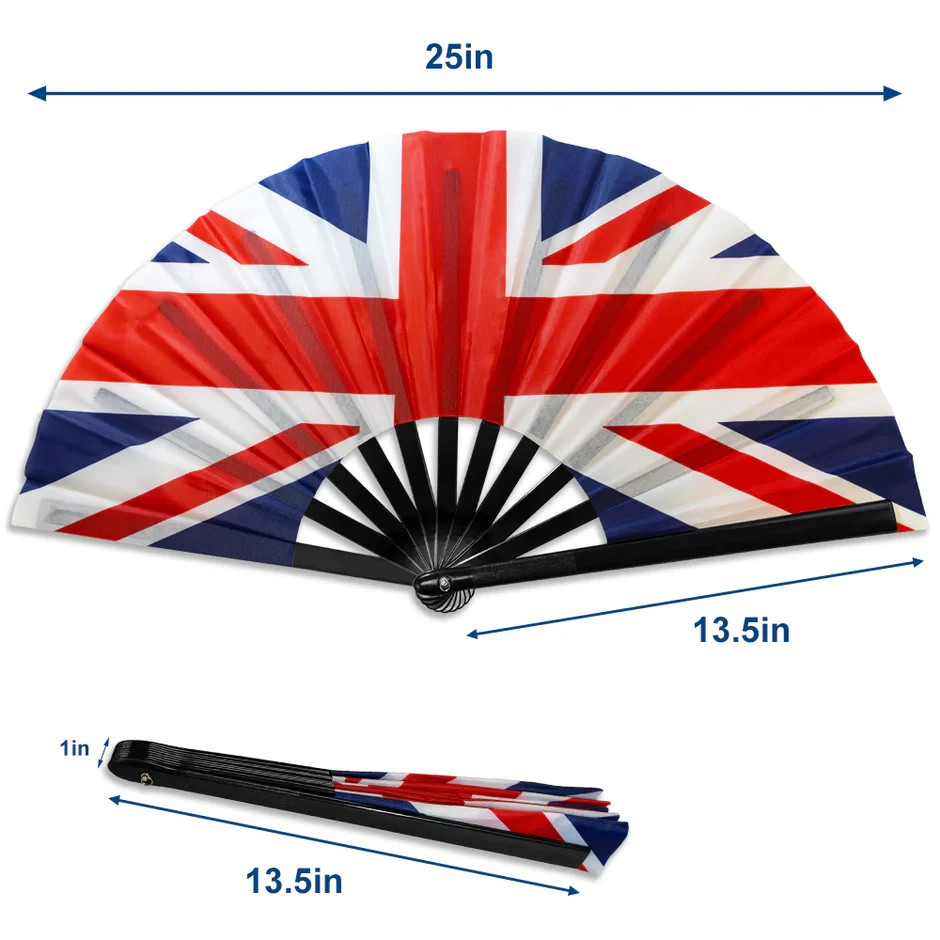 United Kingdom XL Hand Fan Folding Clack Fan for Festivals, Rave, Sports Events