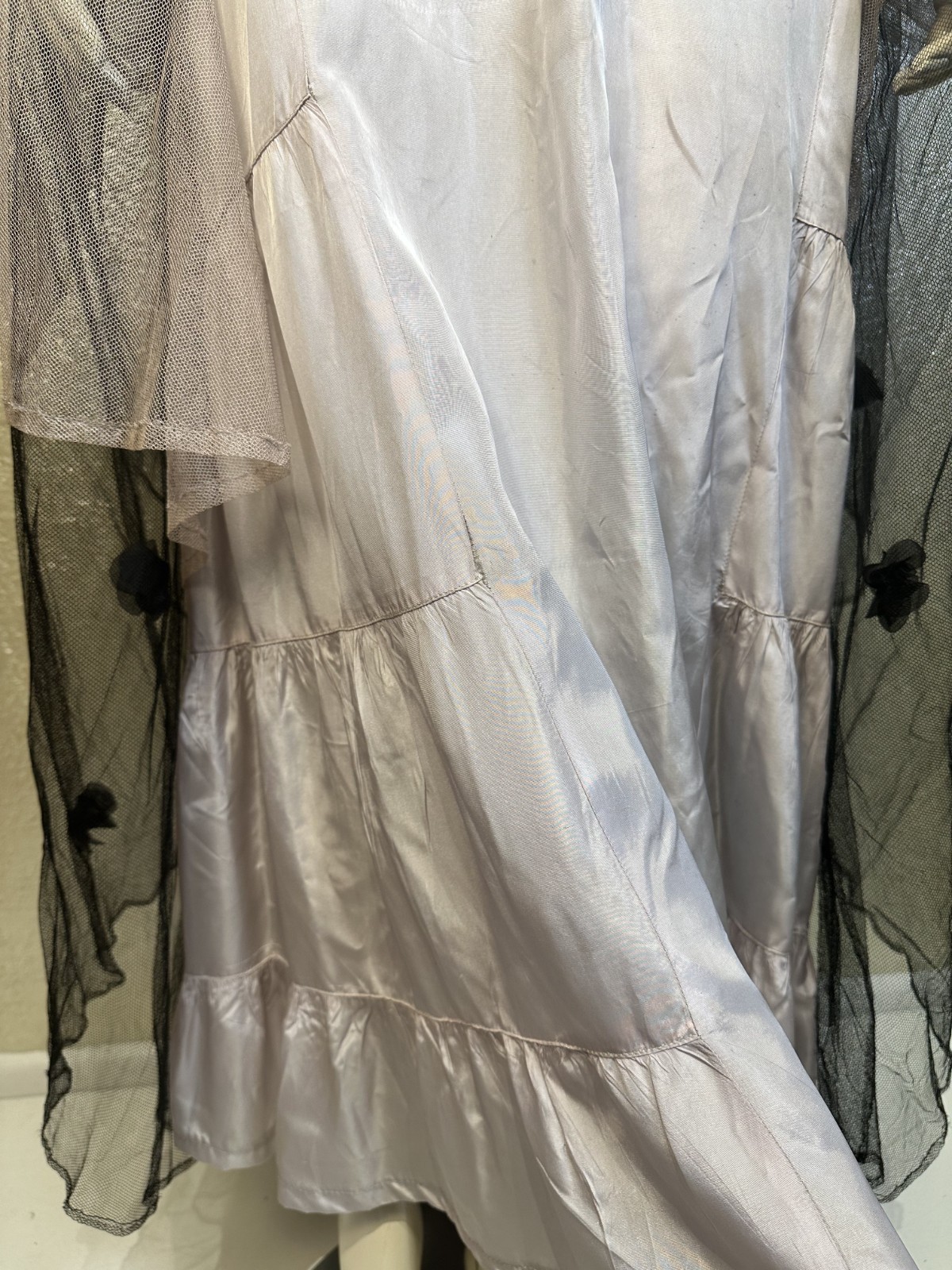 VTG 1930’s-1940’s Black Lace Gown Nude Lining Chiffon Floral Floor Length Dress