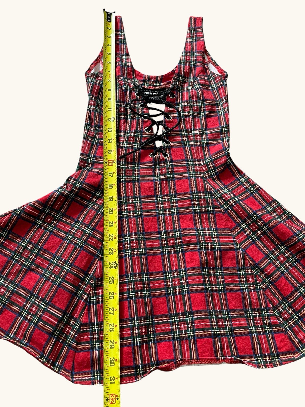 Vintage Lip Service Made USA Red Plaid Lace Up Mini Dress Size S Punk Goth Y2K