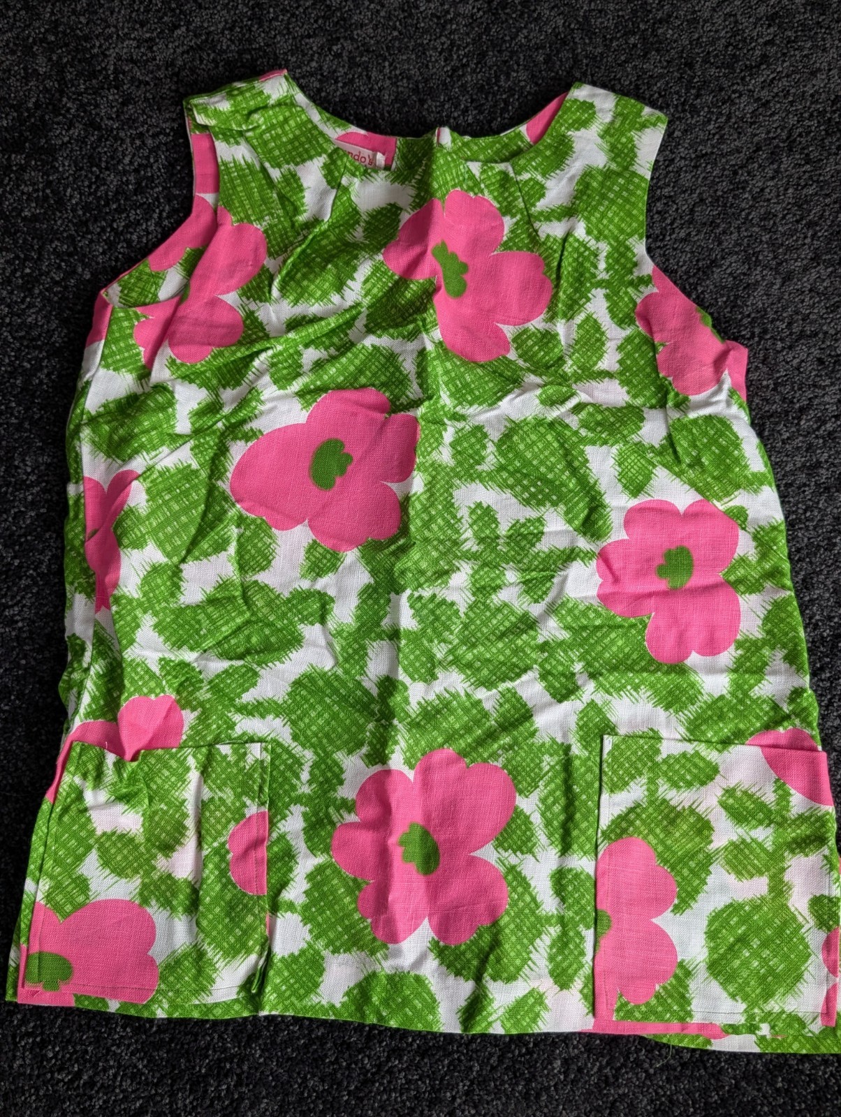 Vtg Made in Hawaii Hawaiian Bright Green Pink Flowers 2pc Set Playsuit 70s L/XL