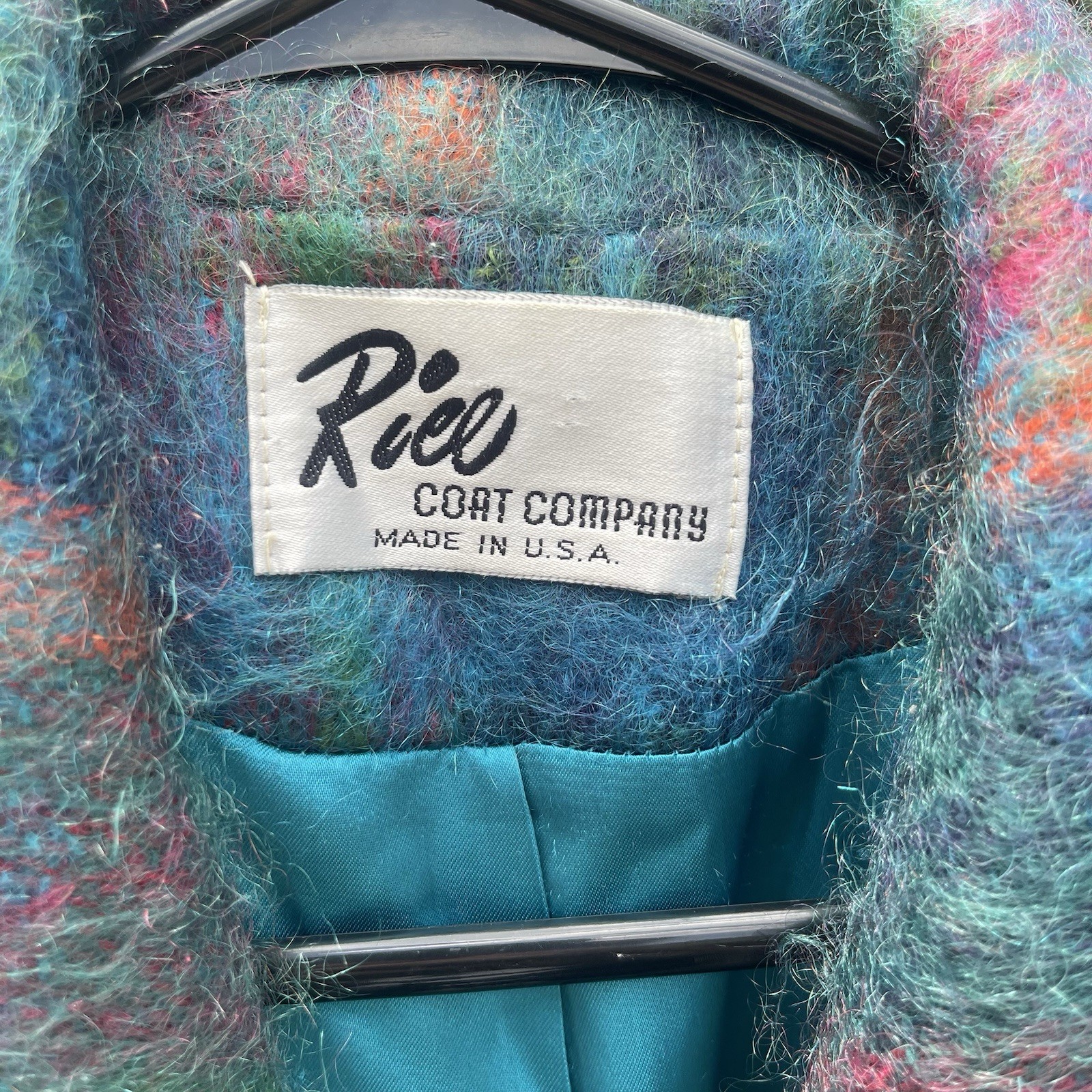 Vintage 70s 80s RIEL Coat Company Blue Rainbow Mohair Long Jacket Union made
