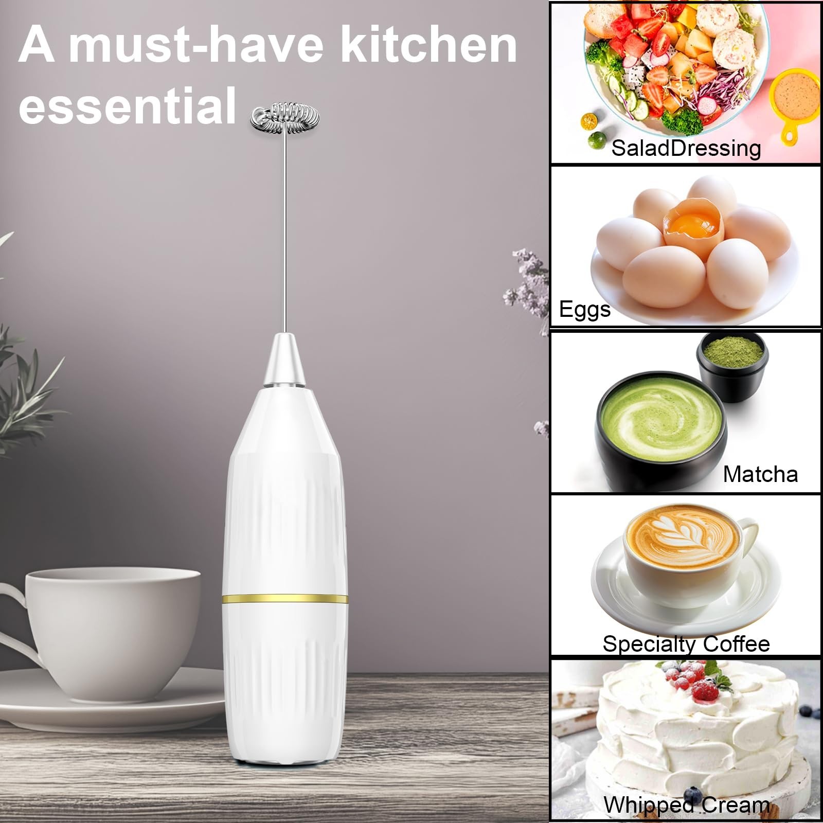 Milk Frother, Mini Mixer for Coffee Latte Matcha, Gift (White) 1 Pcs White
