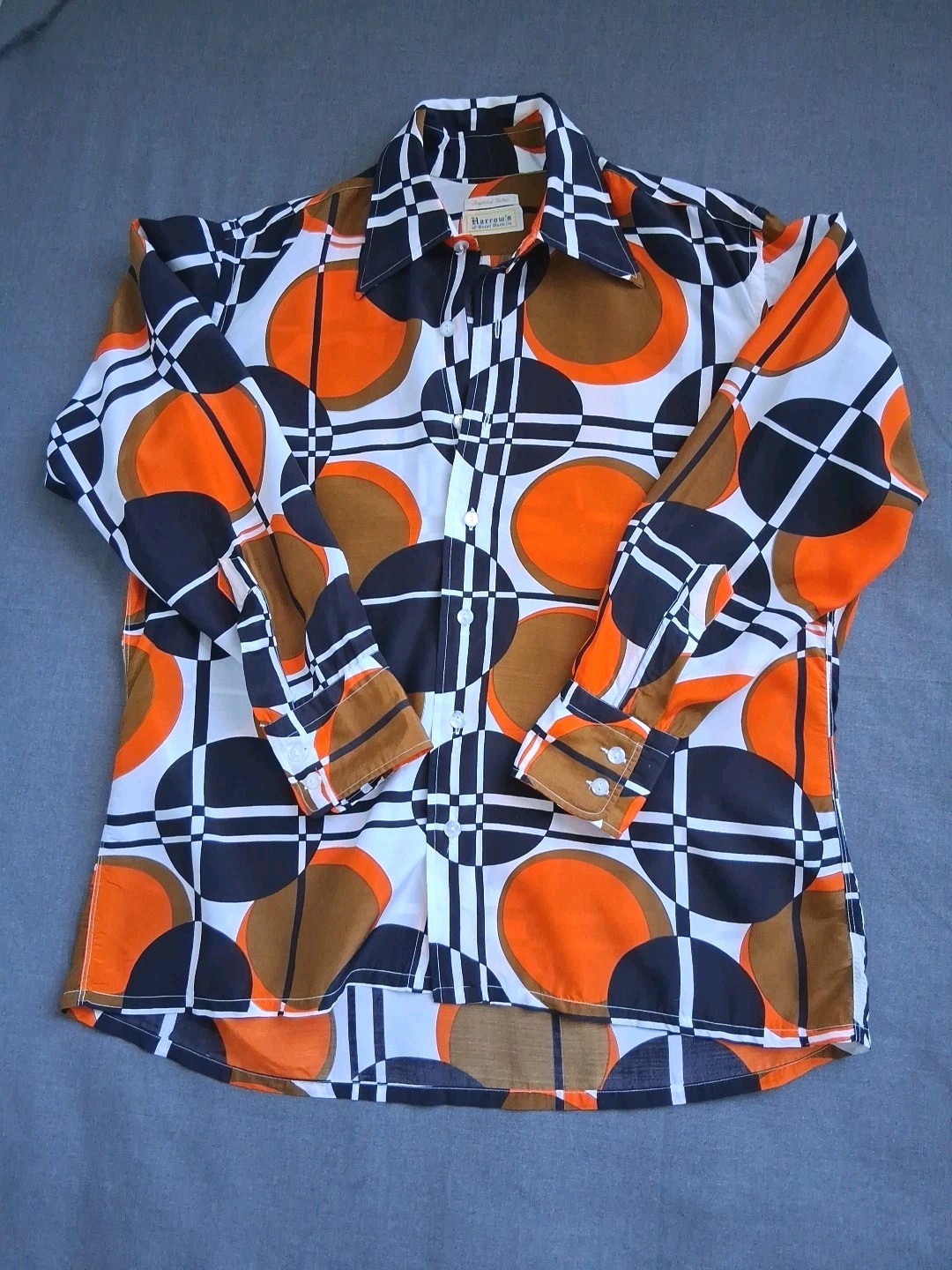 Vtg Harrow’s of Great Neck LTD Shirt Bright Geometric Big Collar Synthetic Men L