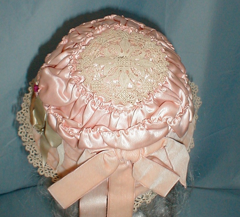 Enchanting Antique Hat Victorian 1880 Pink Satin & Velvet Lace and Floral Trims