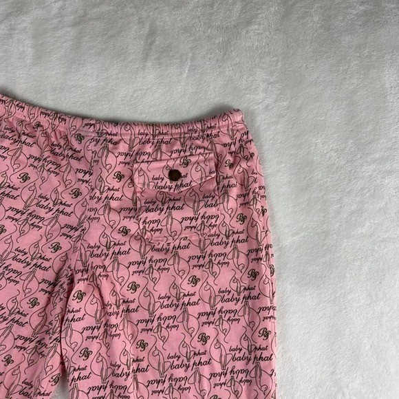 Baby Phat pink logo graphic lace capri gaucho pants Y2K vintage mcbling