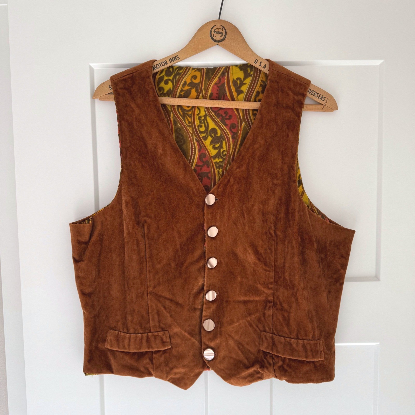 Vintage Rust Brown Velvet Vest Paisley Lining Boho Hippie vest