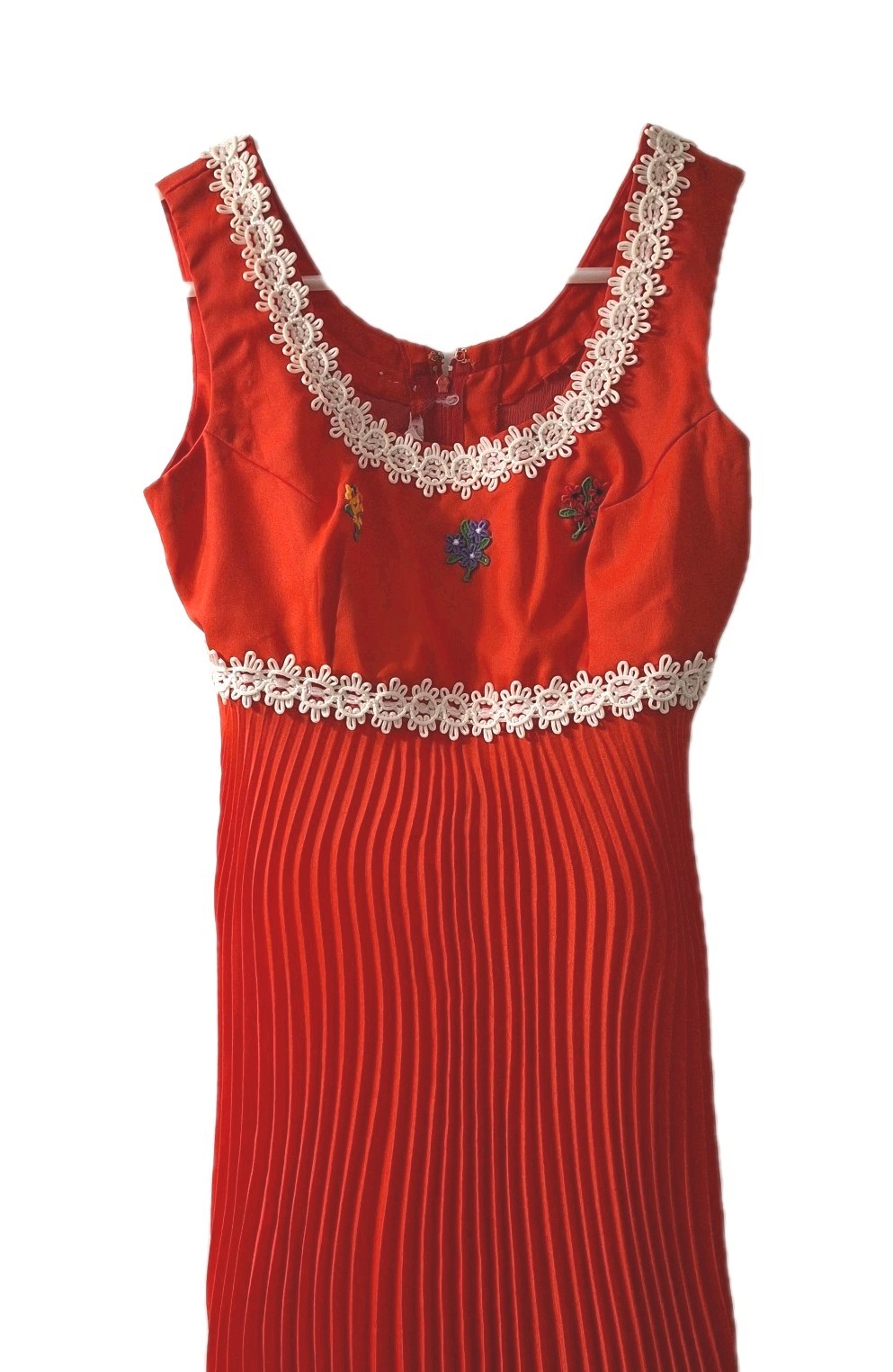 Vintage Anson 60s Cocktail Hostess Dress Sz Small Red Pleated Empire Waist Party