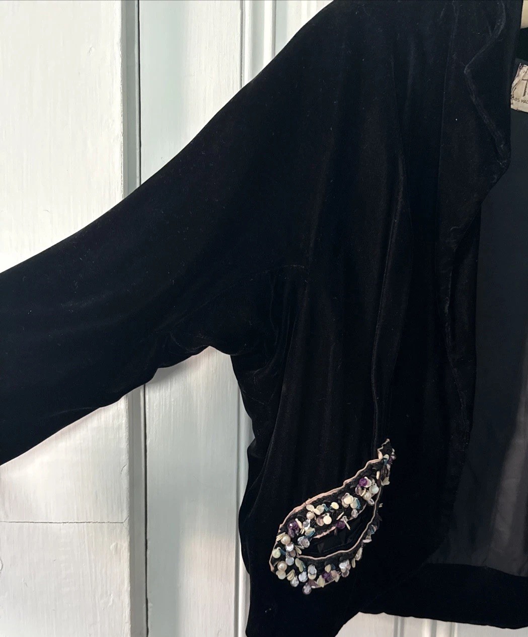 Vintage 50s Black Velvet Dolman Jacket W Beaded Pockets- Talbert NY-size M