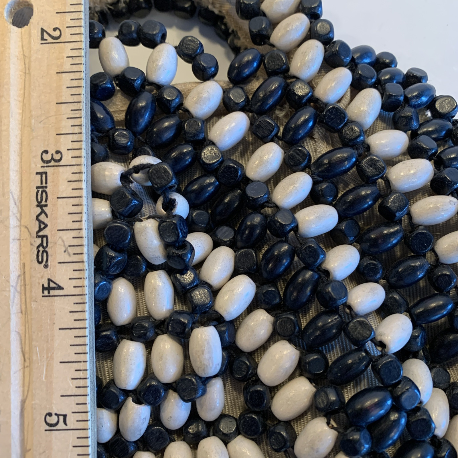 Art Deco Vintage Small Clutch Czech Black And White Wood Beads Zippered Purse