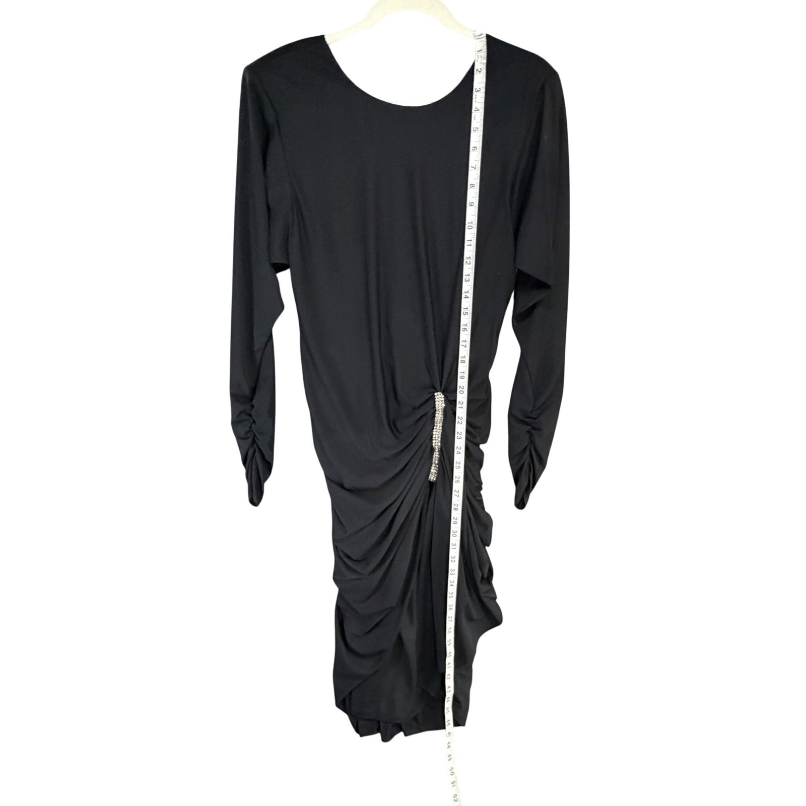 Vintage 80s Siasia New York Cocktail Dress 10 Open Back Ruched Rhinestone Accent