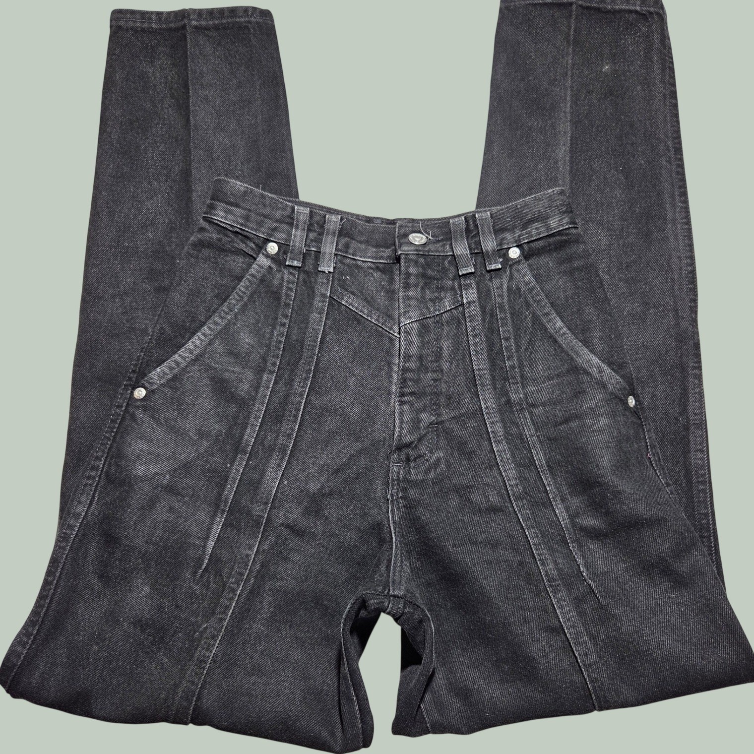Vintage Wrangler Double Knee Jeans Black High Waisted Made in USA 25×31 Denim