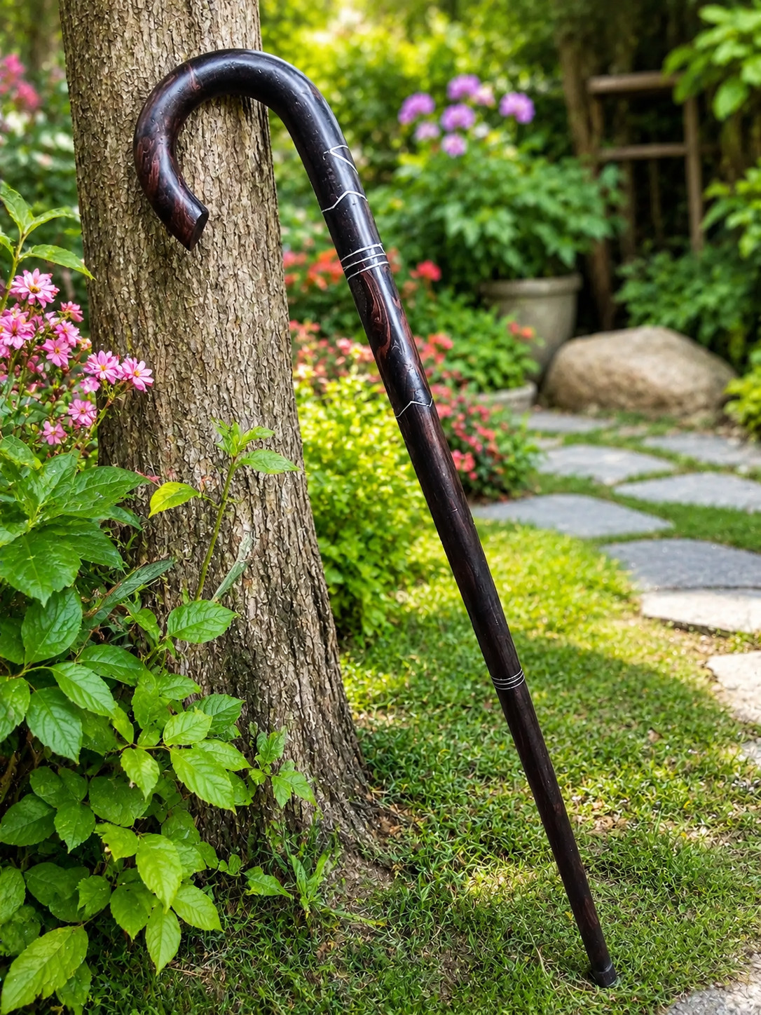 Handmade African Blackwood Walking Stick Iron Art Cane Tanzania Makonde Tribal