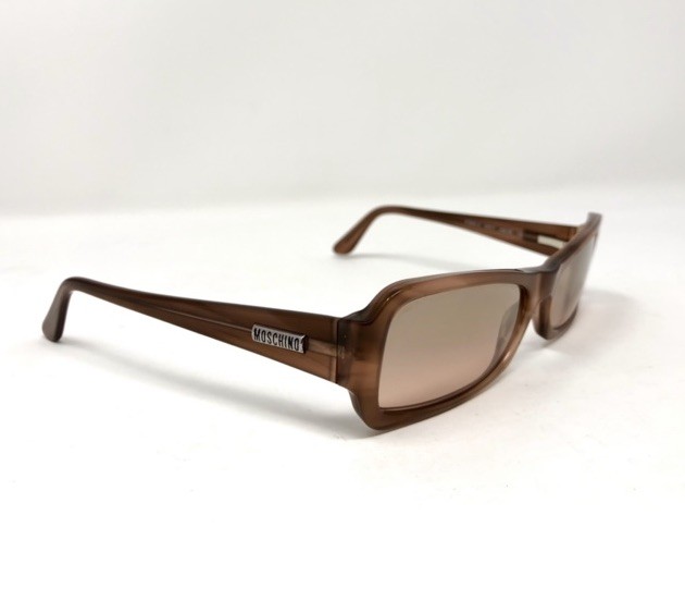 Vtg 90s 00s Y2K Moschino Logo Sunglasses Tan Brown Lenses Rectangle Italy