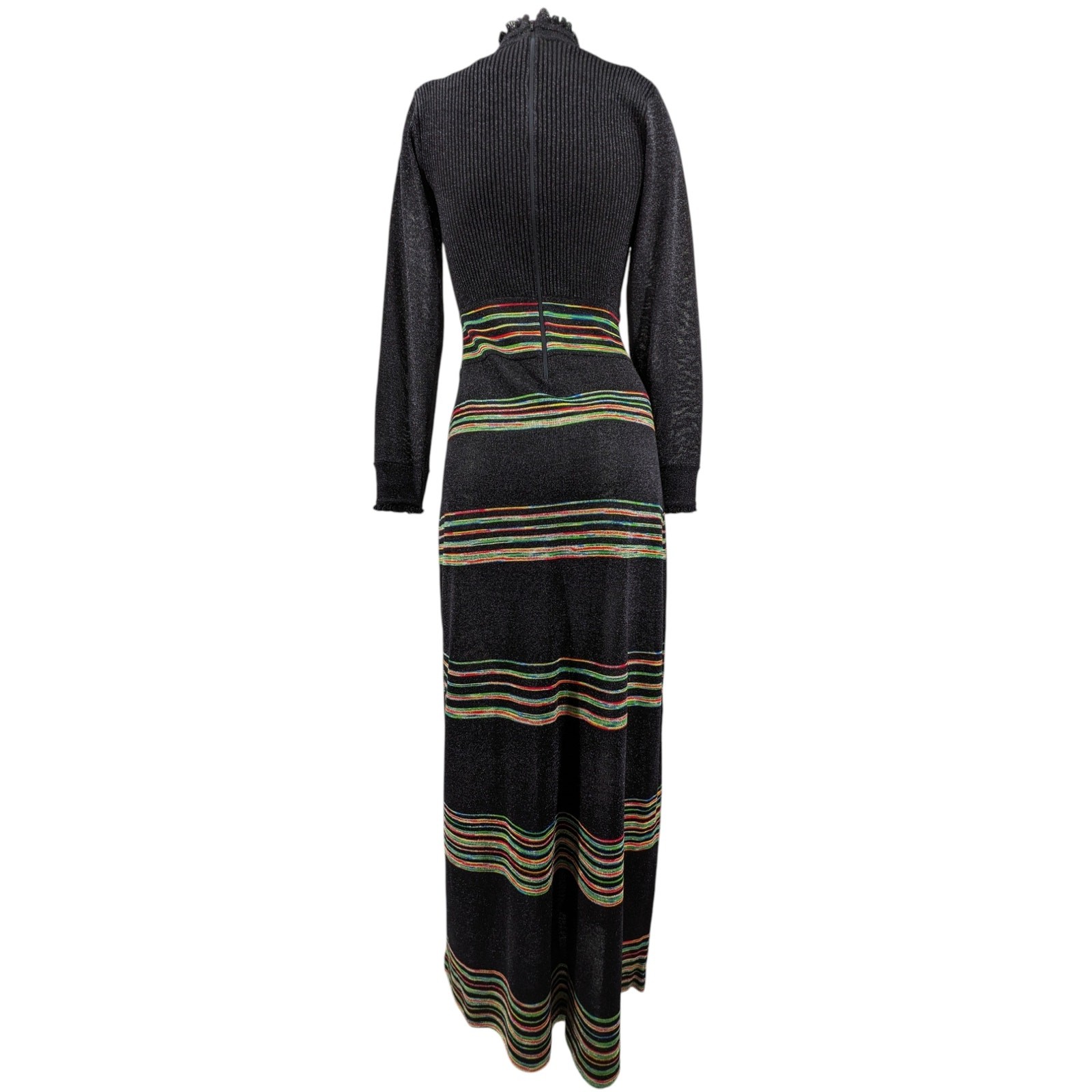 Vintage 1970’s WENJILLI Slinky Lurex Knit MAXI DRESS Metallic Rainbow Hong Kong