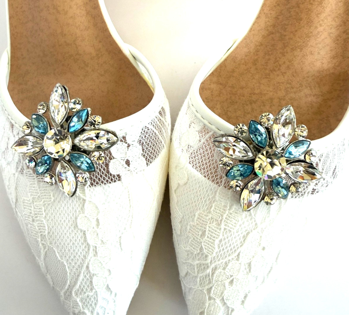 Rhinestone Shoe Clips Made with Clear and Blue Swarovski Rhinestones A3