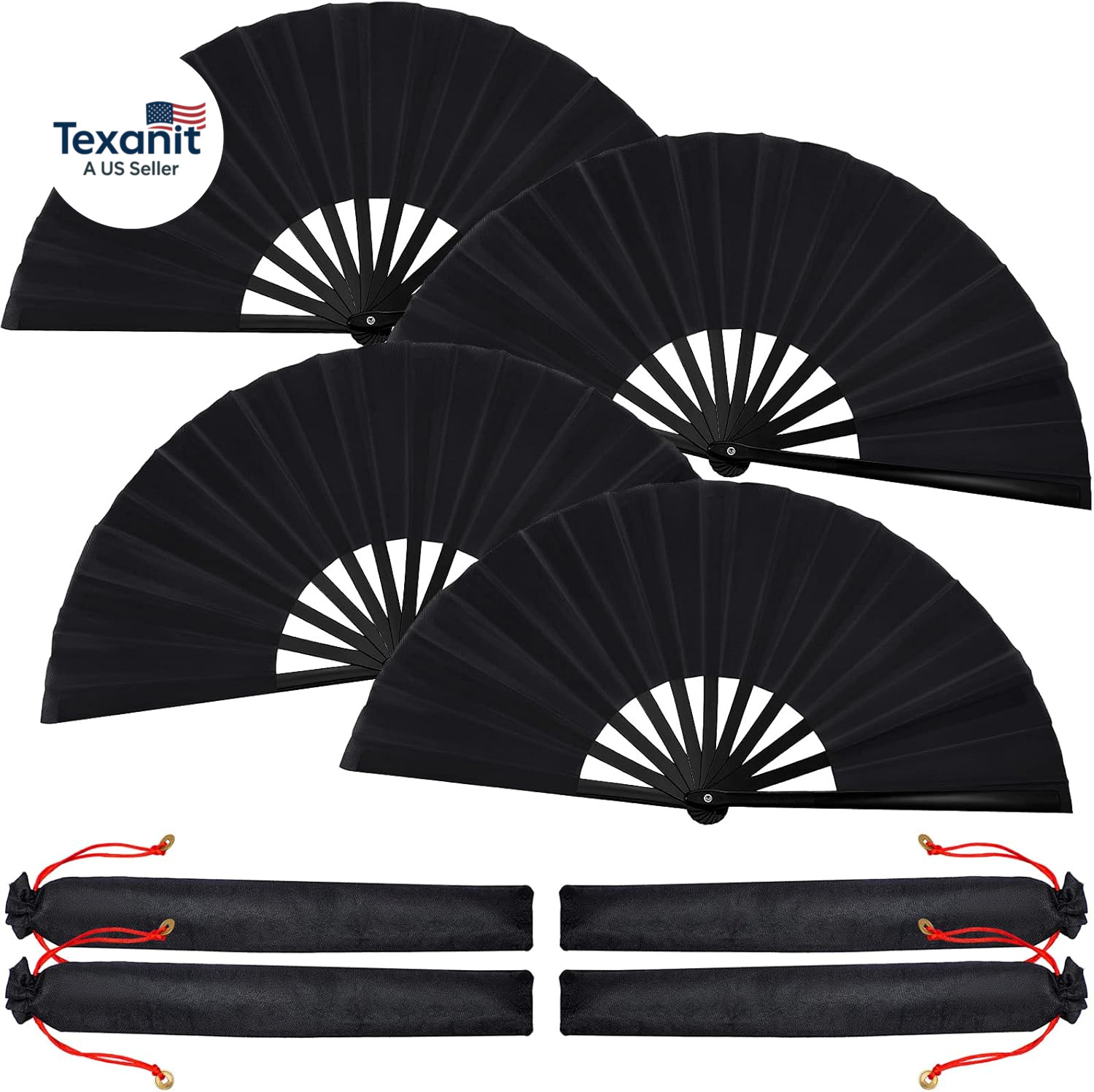 4 Pcs 13 Inch Large Folding Hand Fans for Line Dancing Big Clapping Popping Rave