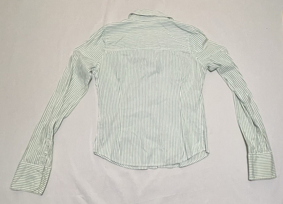 Hollister Striped Button Up Shirt Green White Y2K Preppy Womens Large