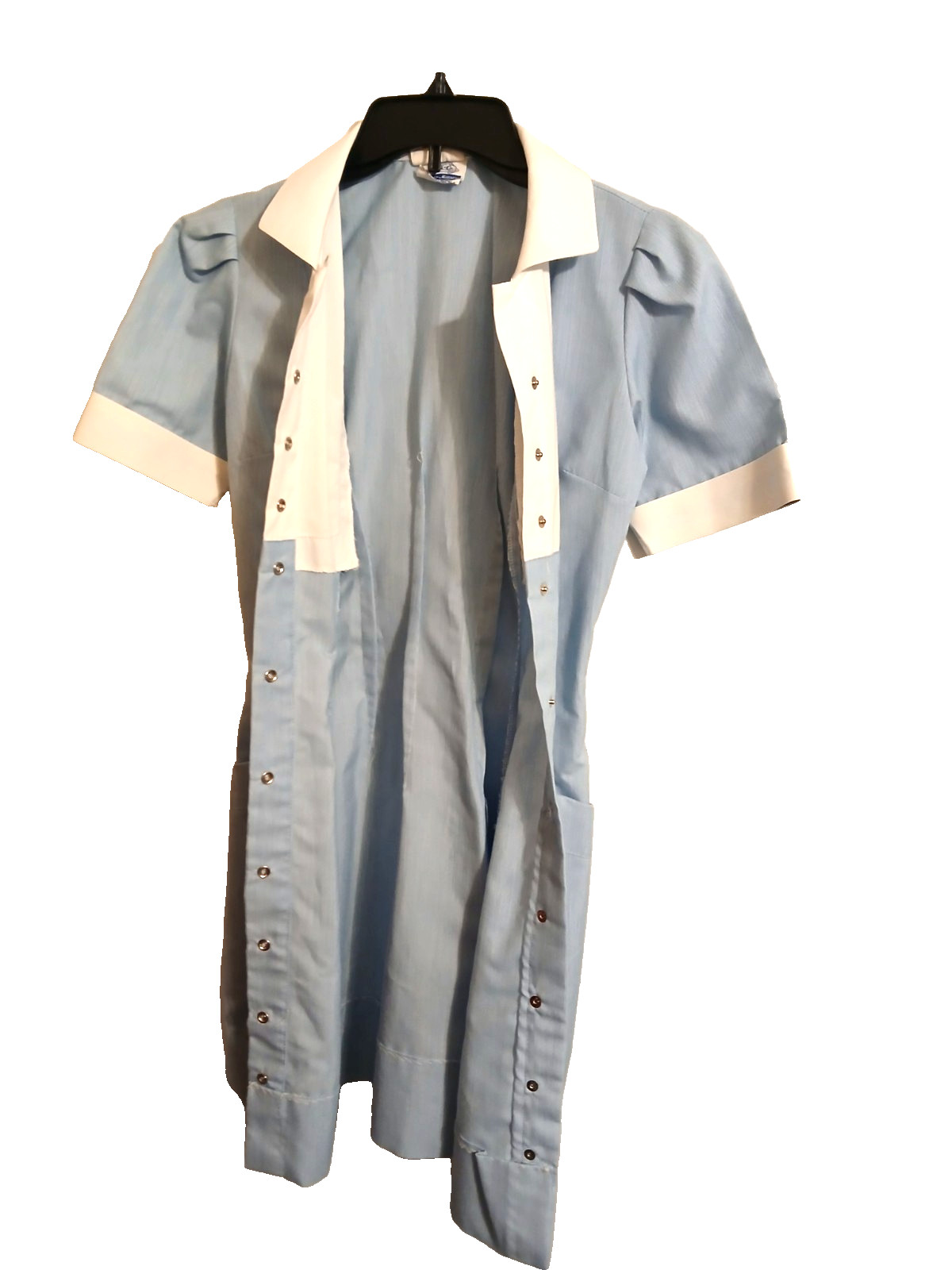 Vintage 1950’s-1960 Nurse Uniform Dres Blue & White stripe 24″ waist 34″ Length